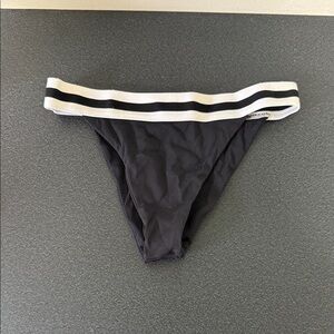 Chic Black Bikini Bottom with White Stripes